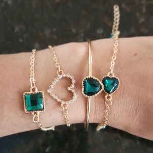 Elegant Gold and Emerald Stackable Multilayer Bracelet Set